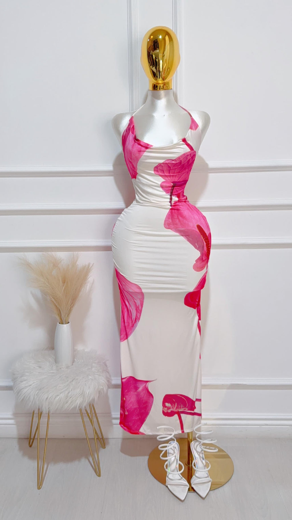 Vestido Estampado Blanco/Rosa