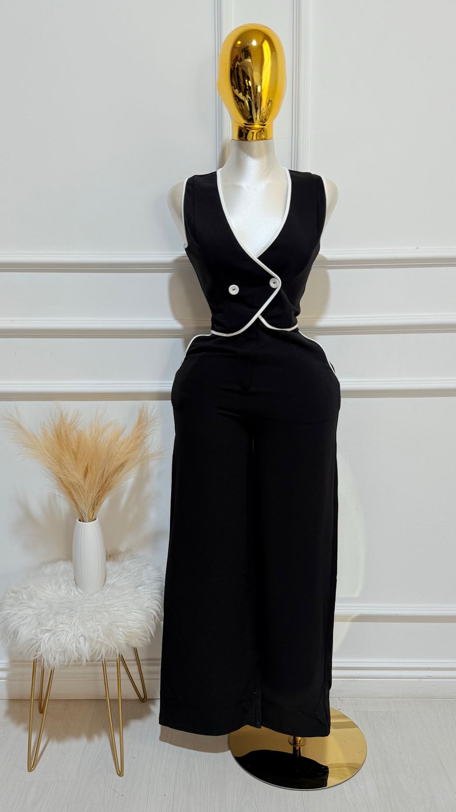 Set Pantalon Chaleco Negro Blanco