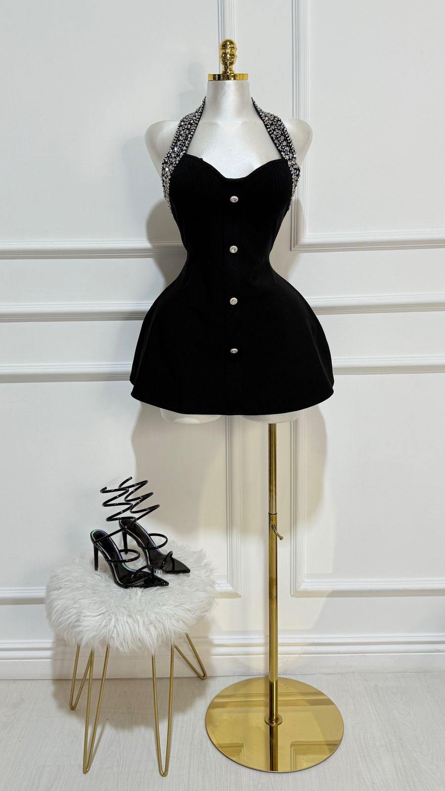 Vestido Bandage Negro/Piedras