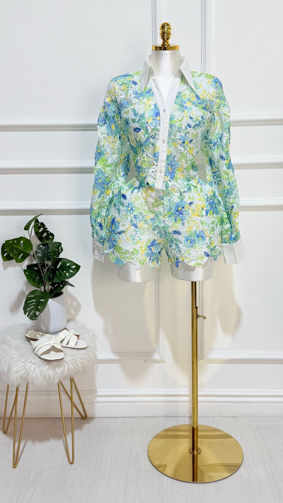 Set Blusa Botones Short Azul Multi