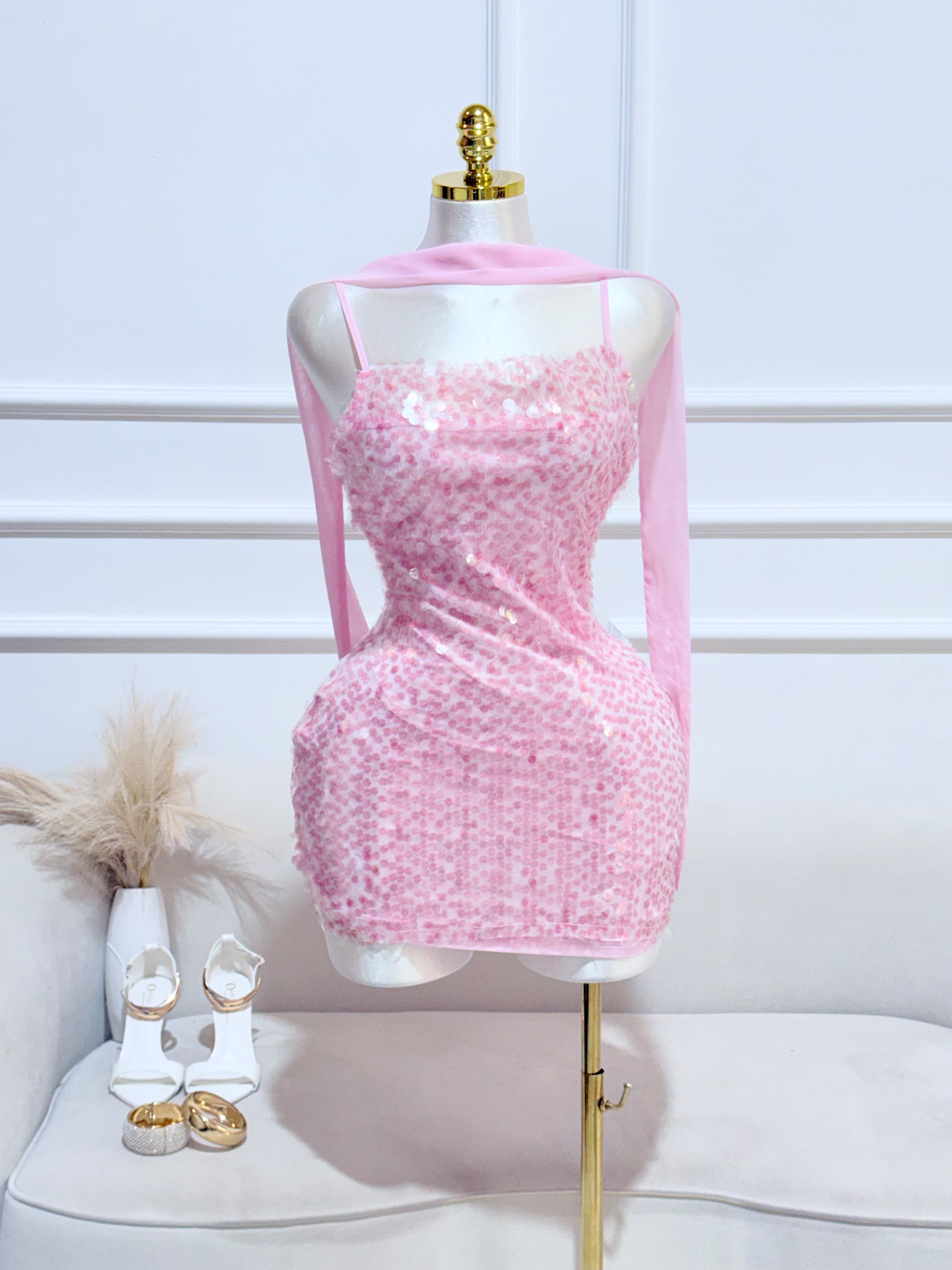 VESTIDO LENTEJUELAS ROSA