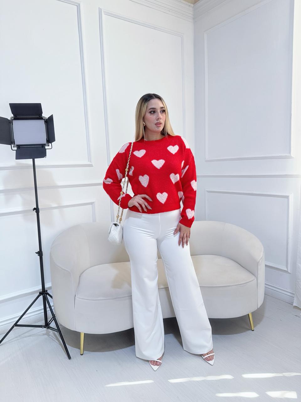 Sueter Rojo Oversize Corazones