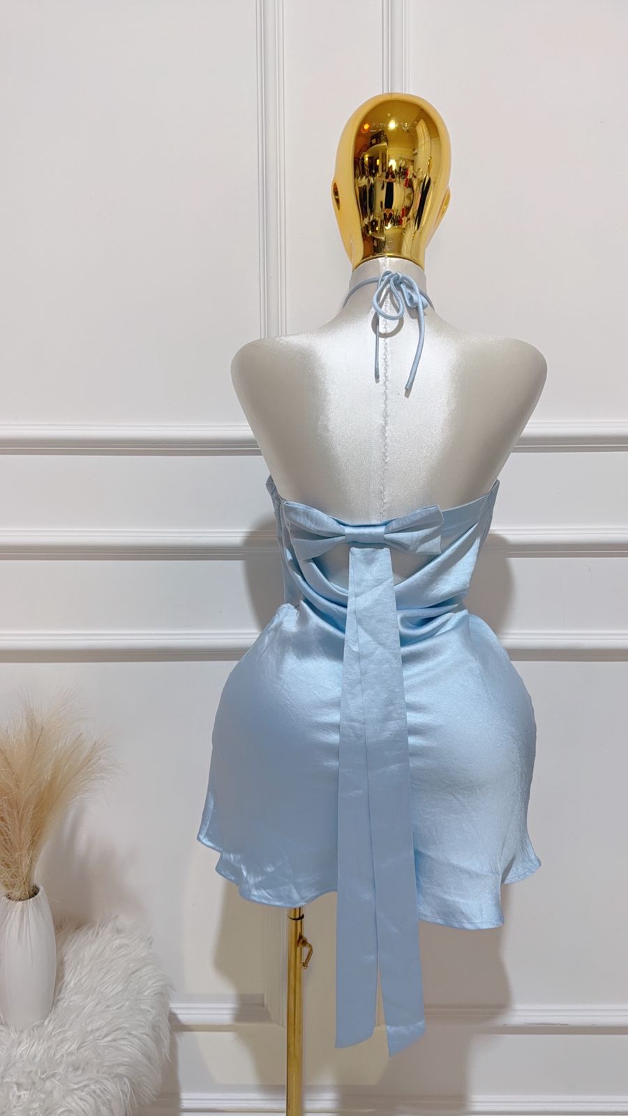 Vestido Halter Lazo En Espalda Azul