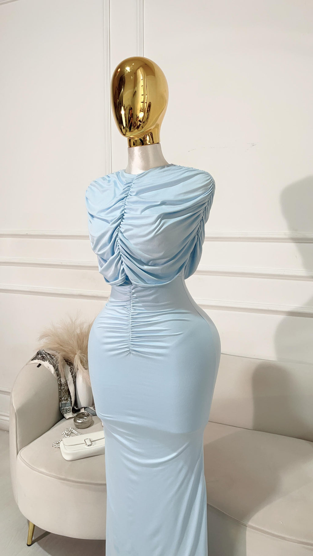 VESTIDO LARGO CORRUGADO AZUL