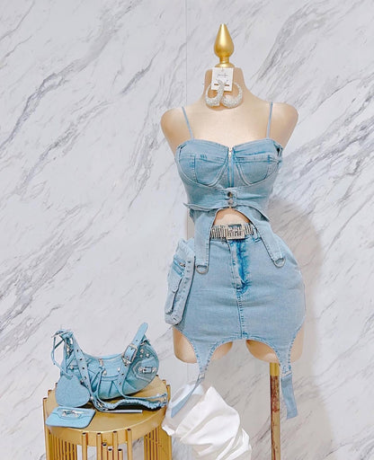 Set Top Falda Denim Mezclilla
