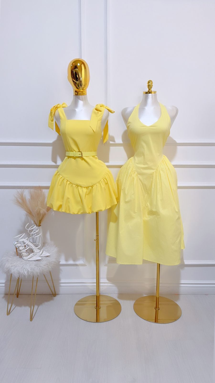 Vestido Corto Tirantes Cinto Amarillo