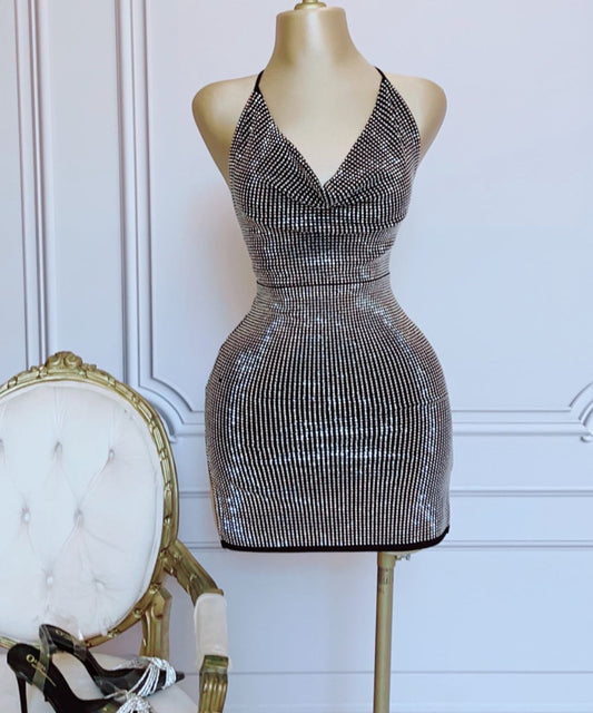 Vestido Negro Piedras Halter