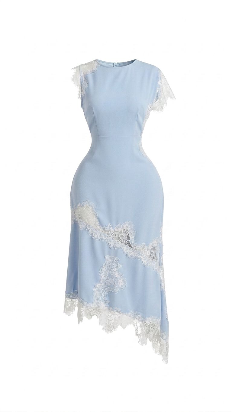 VESTIDO AZUL CLARO LARGO CON ENCAJE