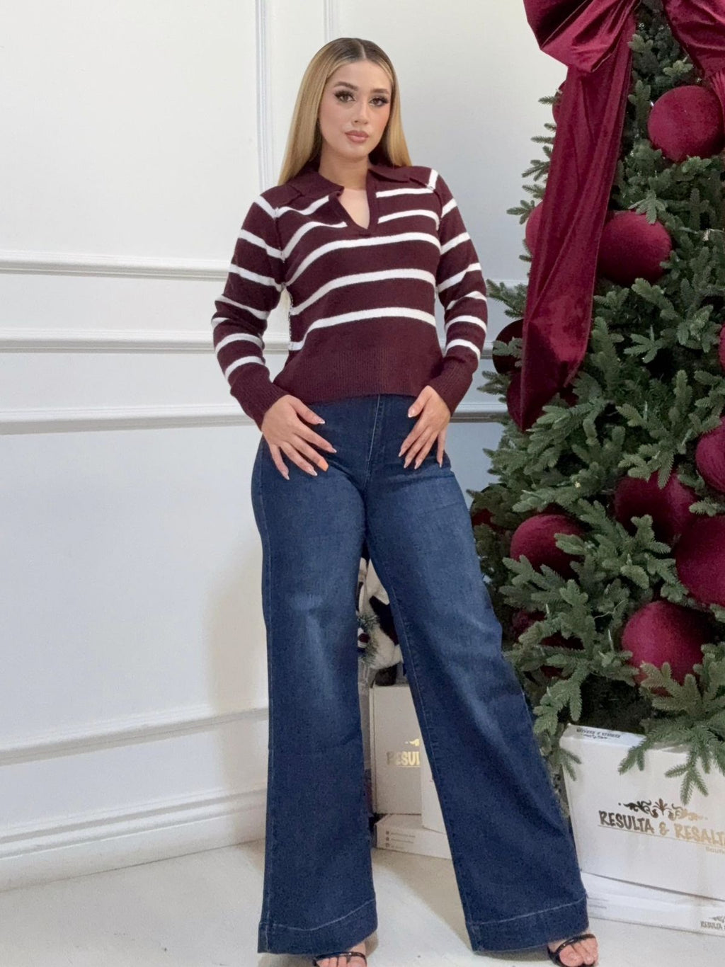 Sueter Cuello  Rayas cafe