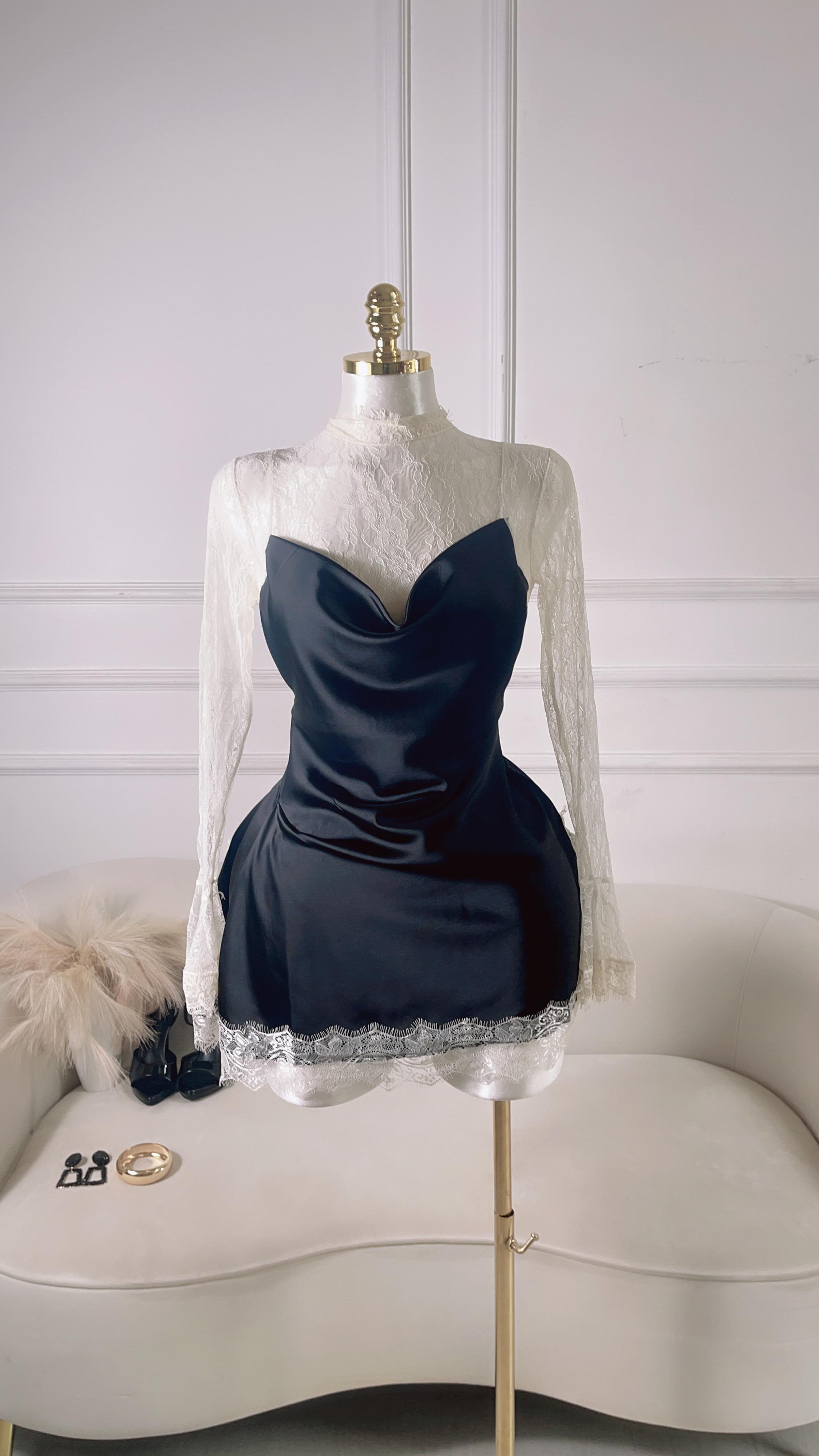 VESTIDO ENCAJE NEGRO Y BLANCO