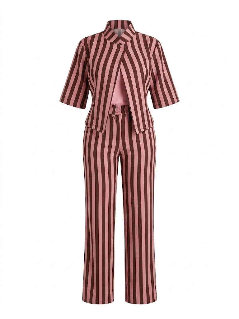 CONJUNTO RAYAS ROSA CAFE