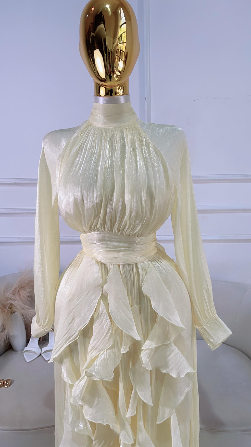 VESTIDO AMARILLO LARGO ORGANZA SATINADO LARGO