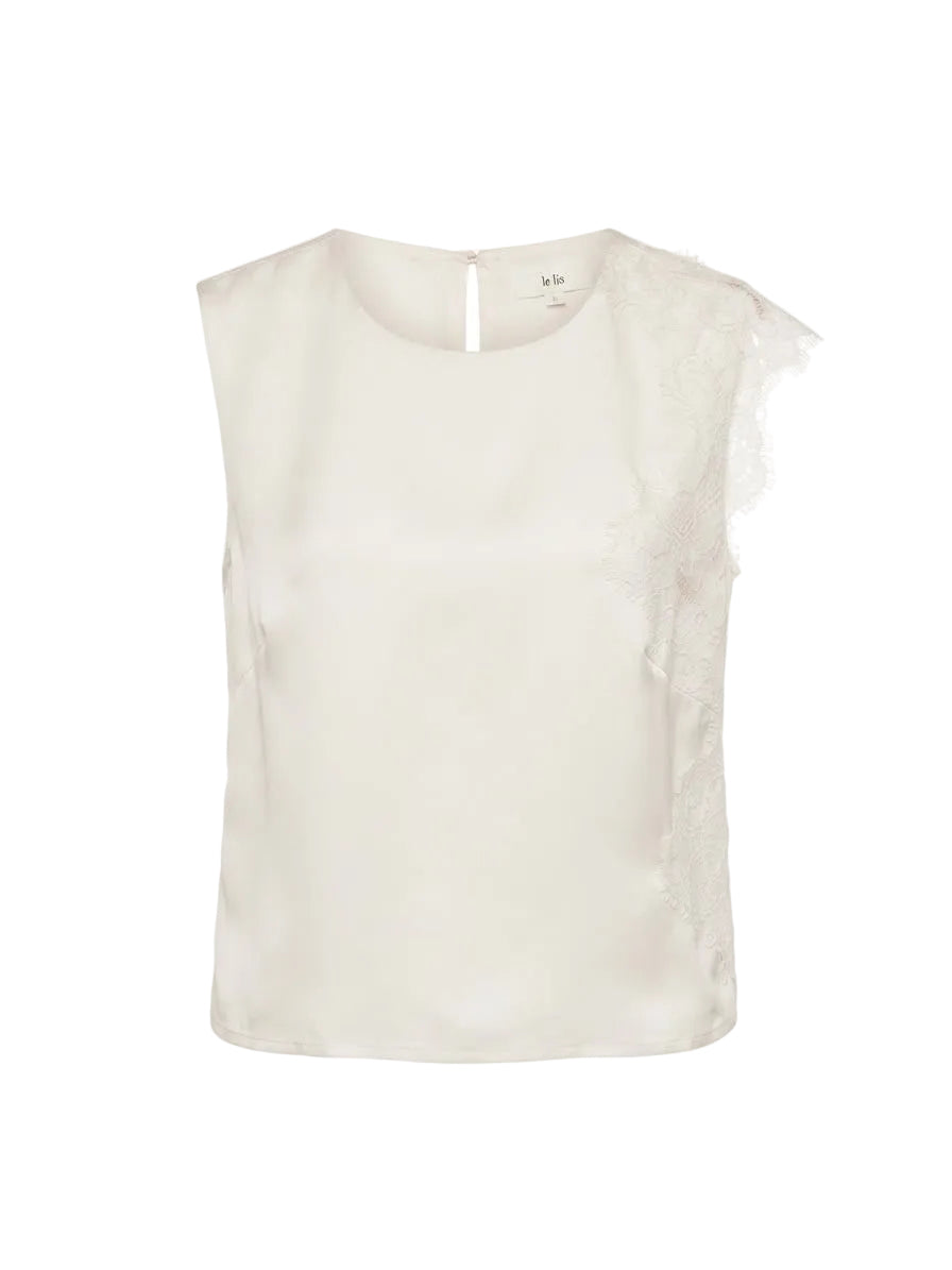 BLUSA BEIGE CON ENCAJE SIN MANGA