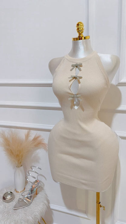 Vestido Tirantes Beige Moños