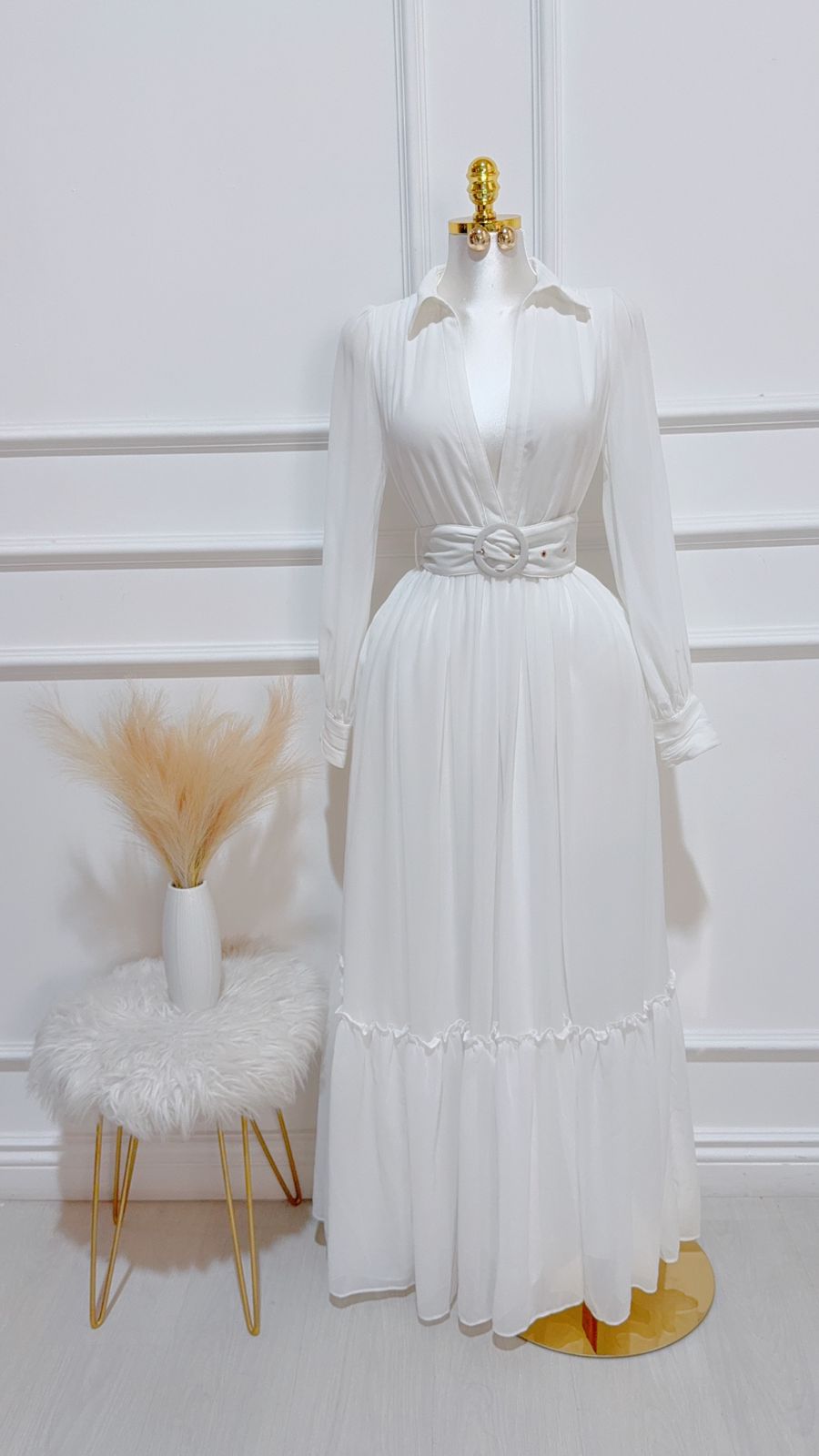 Vestido Largo Cuello V Cinto