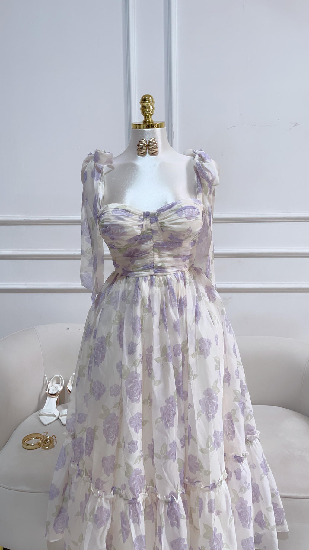 VESTIDO LARGO HOMBRO LAZO LAVANDA