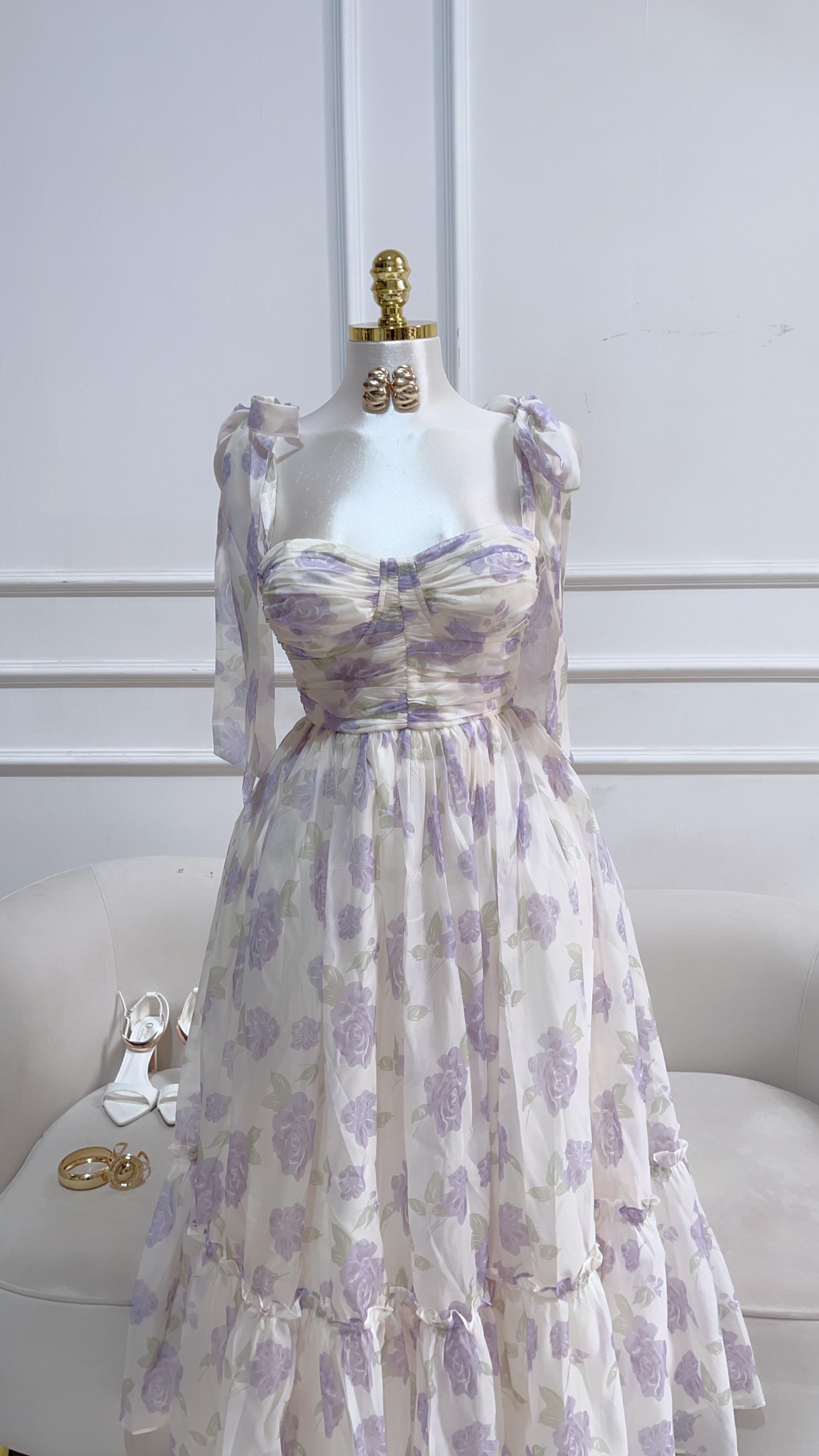 VESTIDO LARGO HOMBRO LAZO LAVANDA