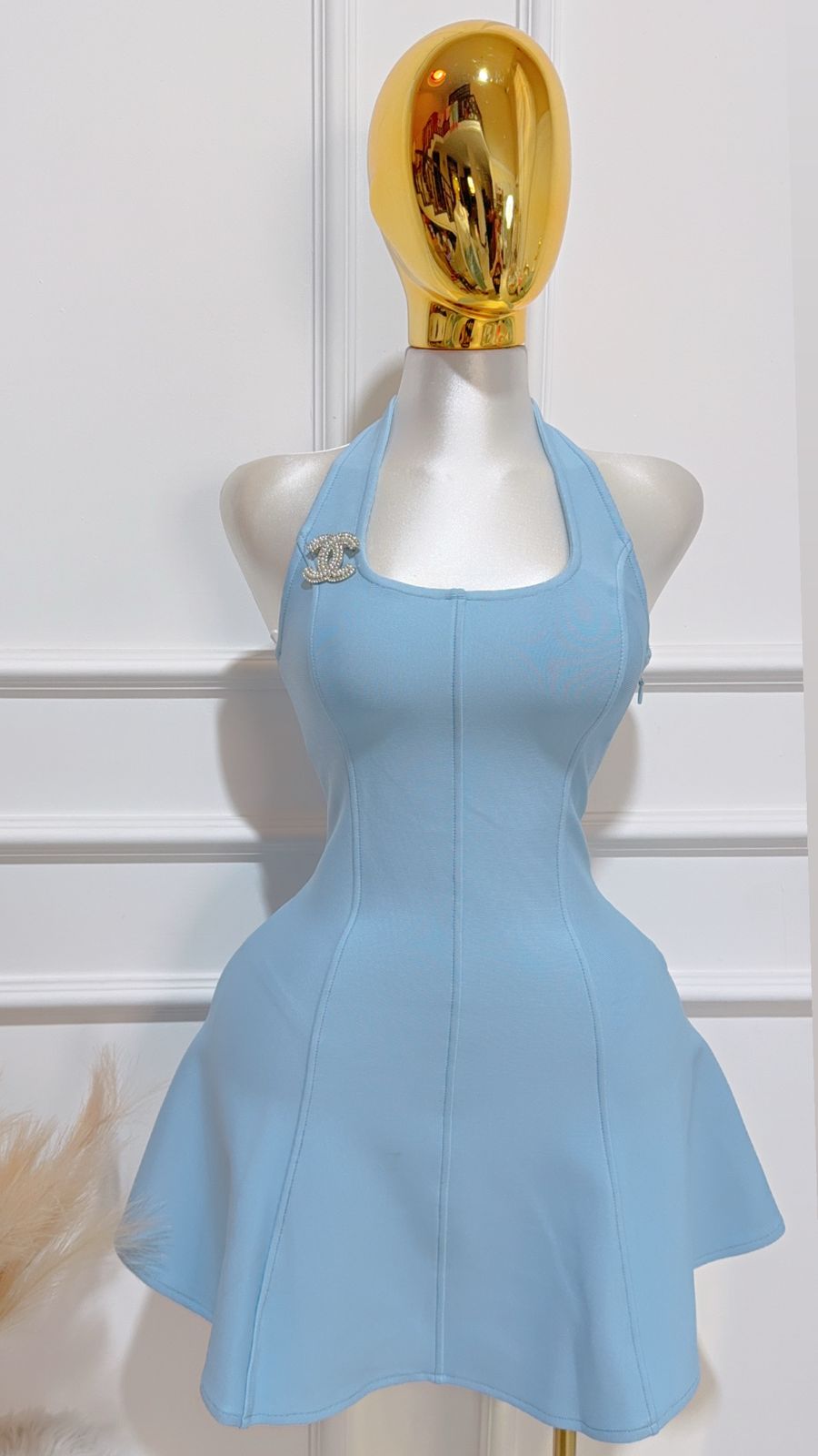 Vestido Corto Bandage Escote Azul