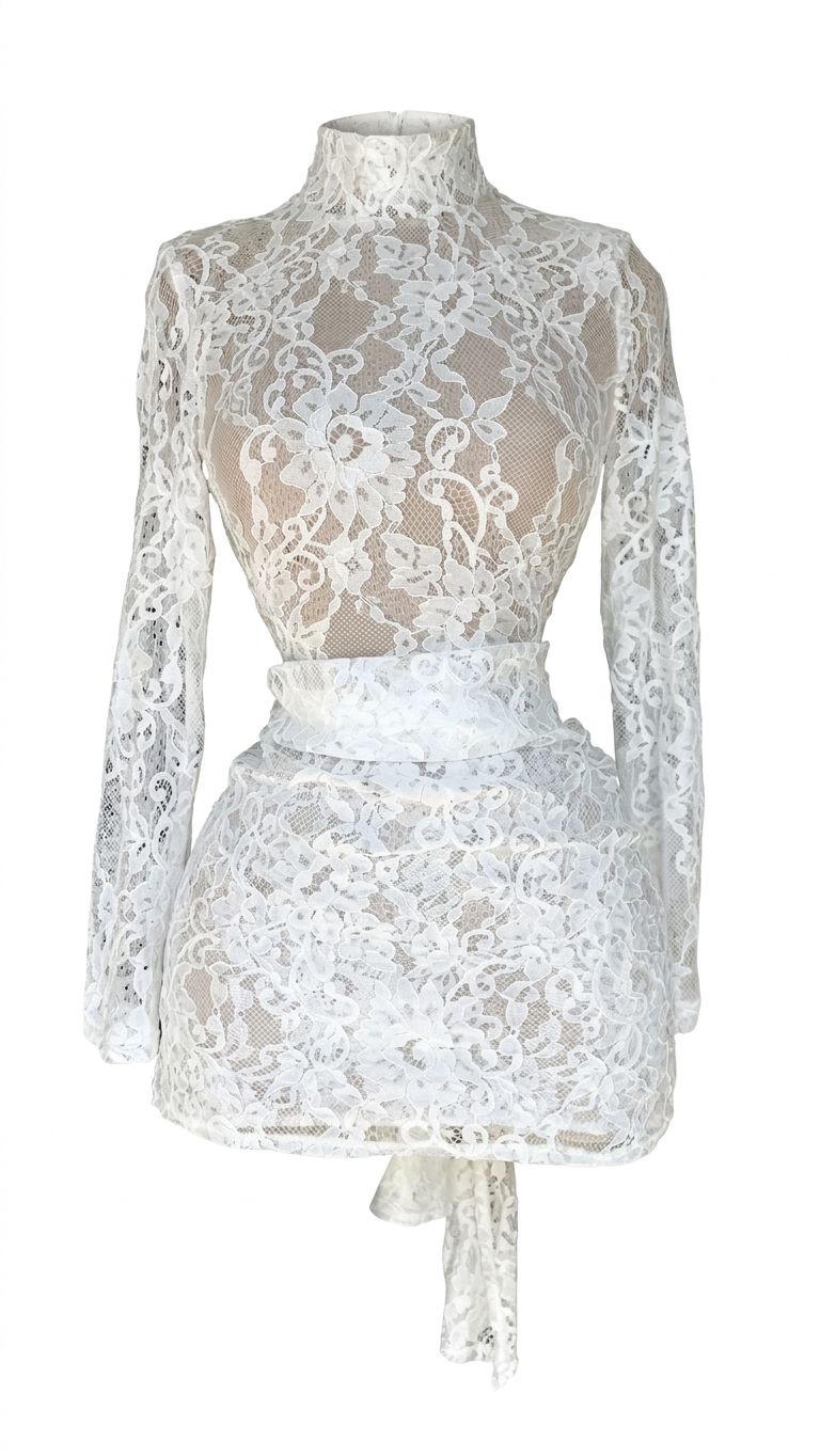 VESTIDO BLANCO ENCAJE MANGA LARGA