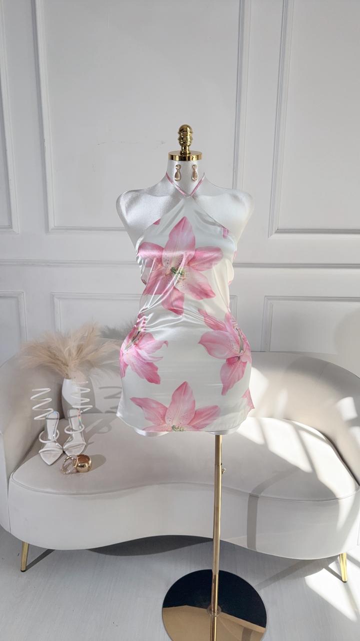 Vestido Blanco Flores Rosas