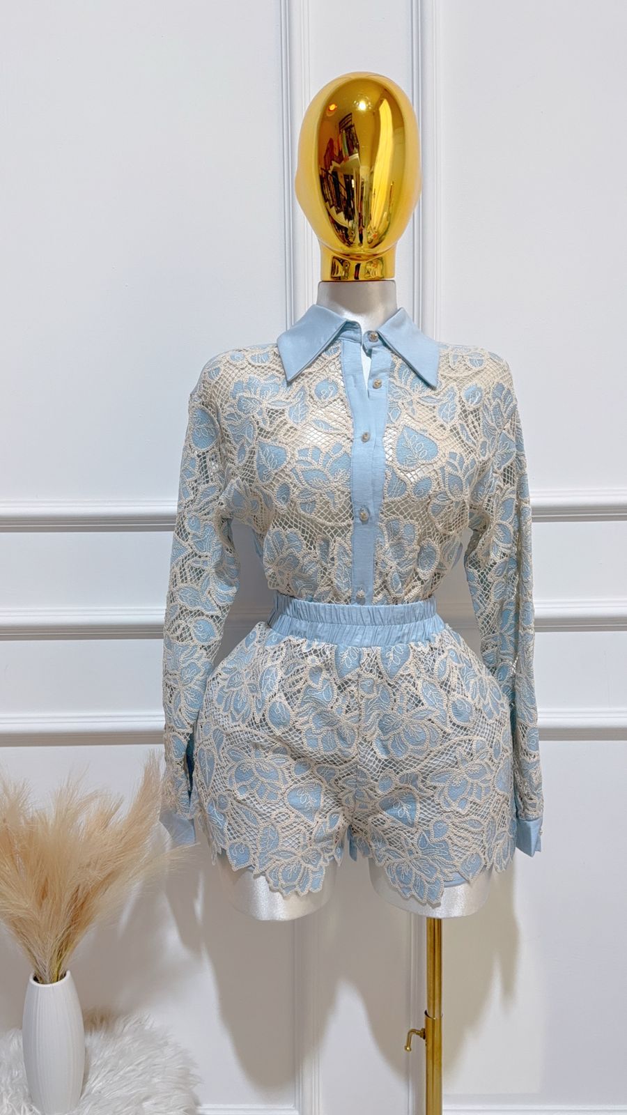 Set Camisa Short Azul Encaje