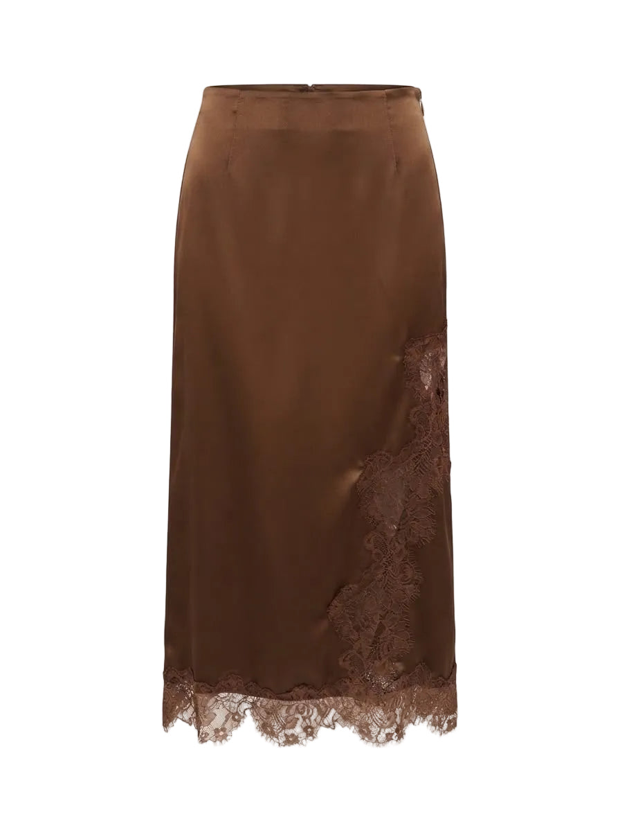 FALDA SATIN CAFE CON ENCAJE