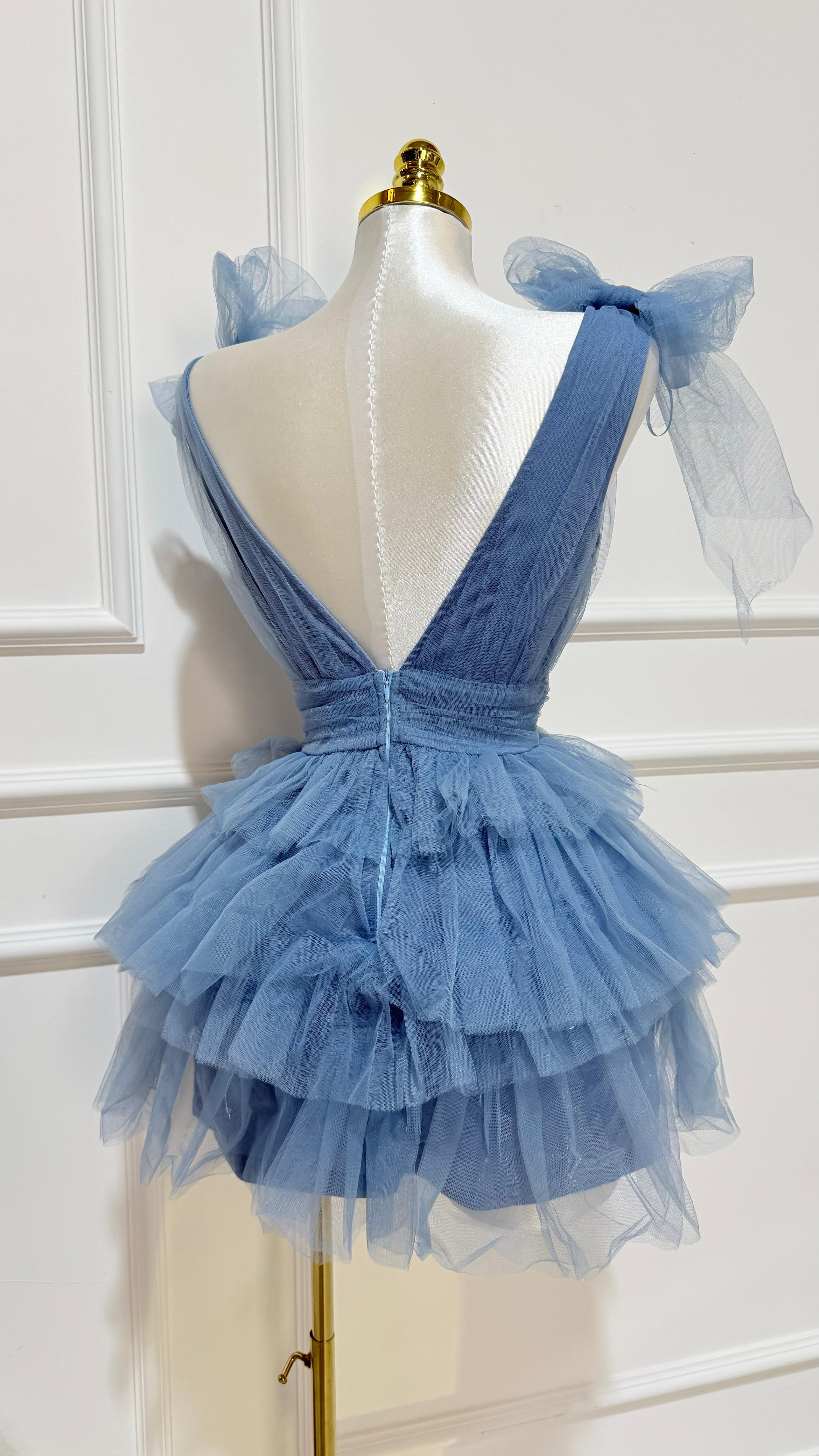 Vestido Mesh Volantes Navy