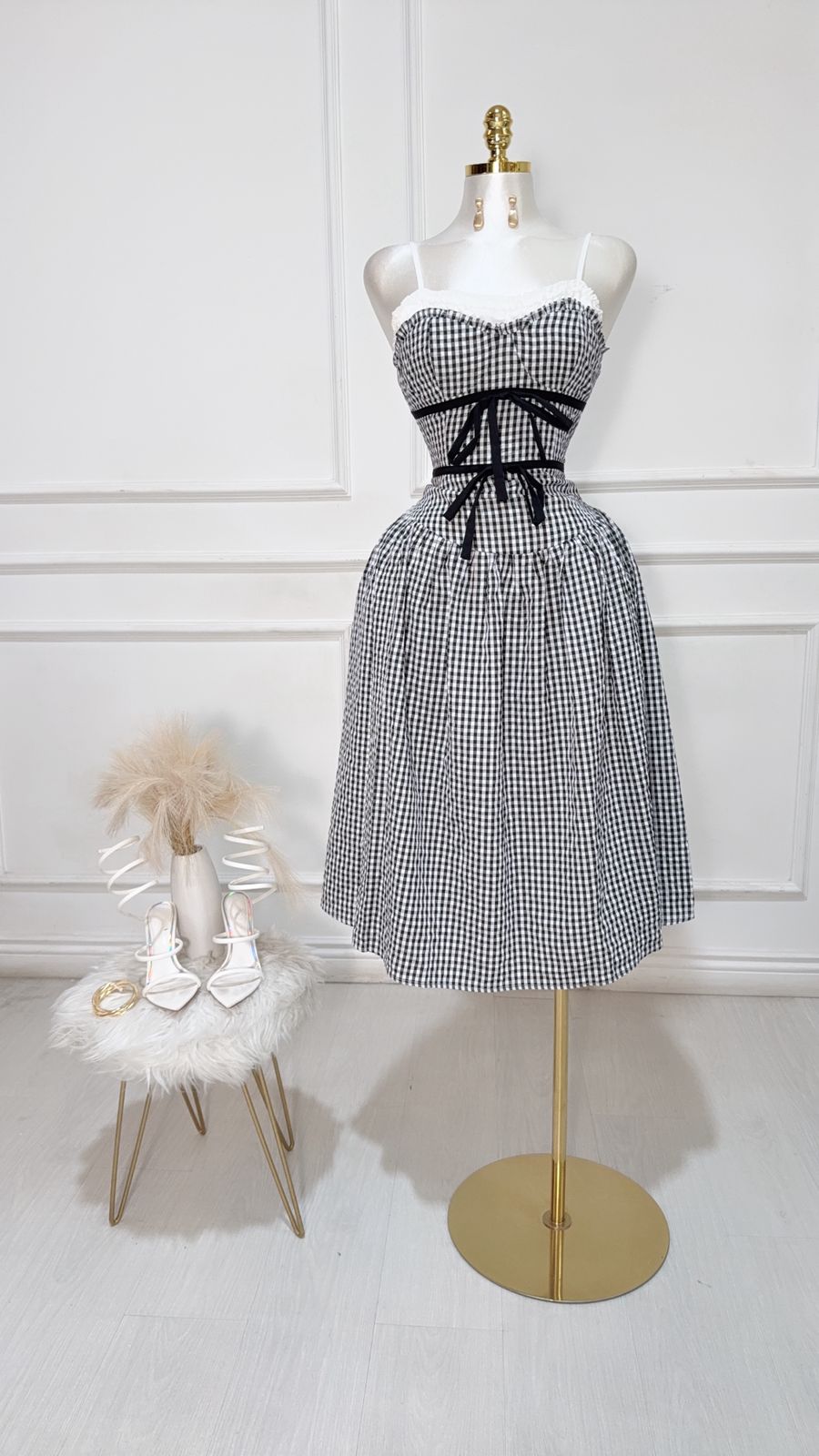 Vestido Tirantes Cuadros Negros