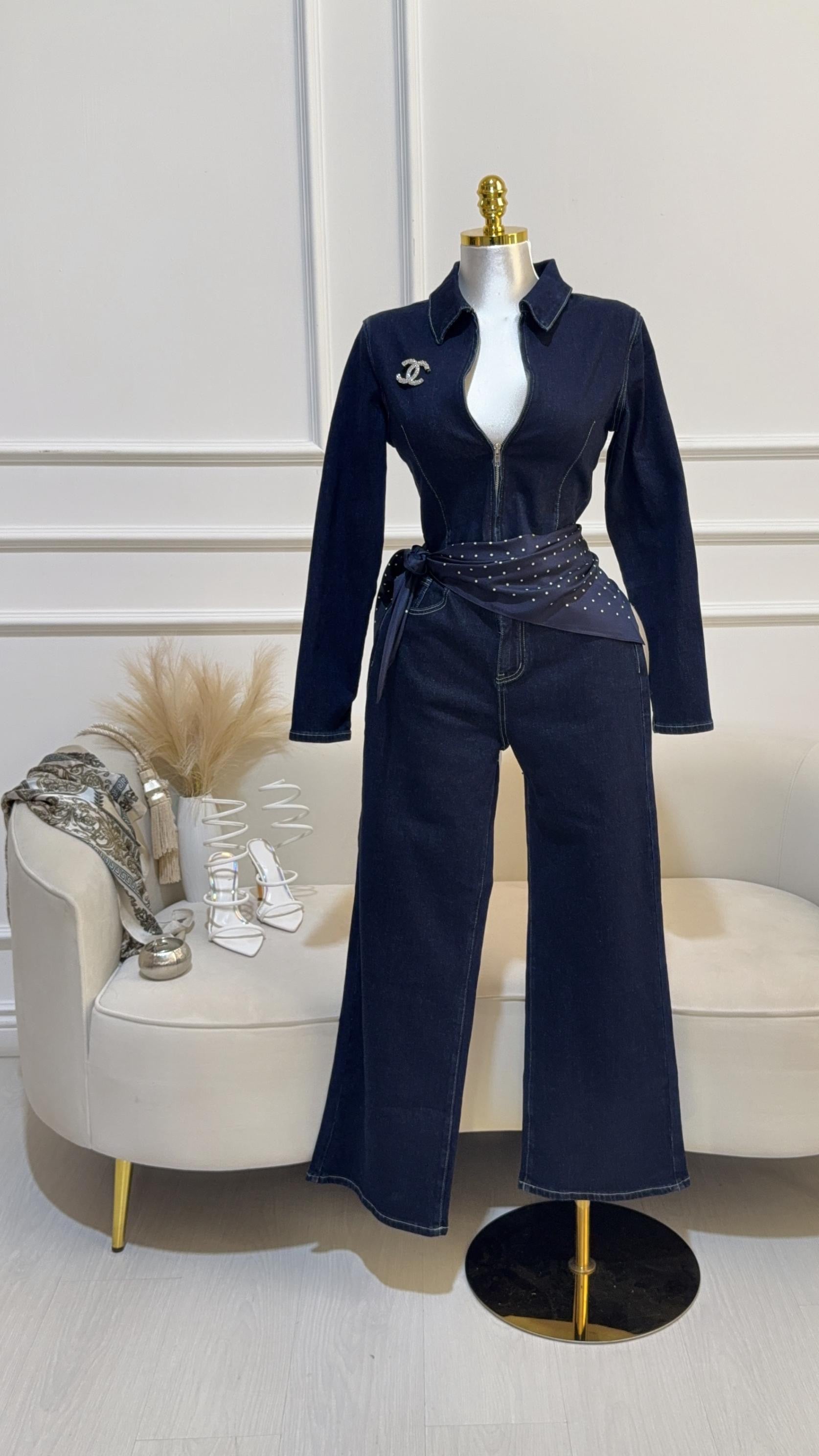 Set Denim Chaqueta Pantalón Paño
