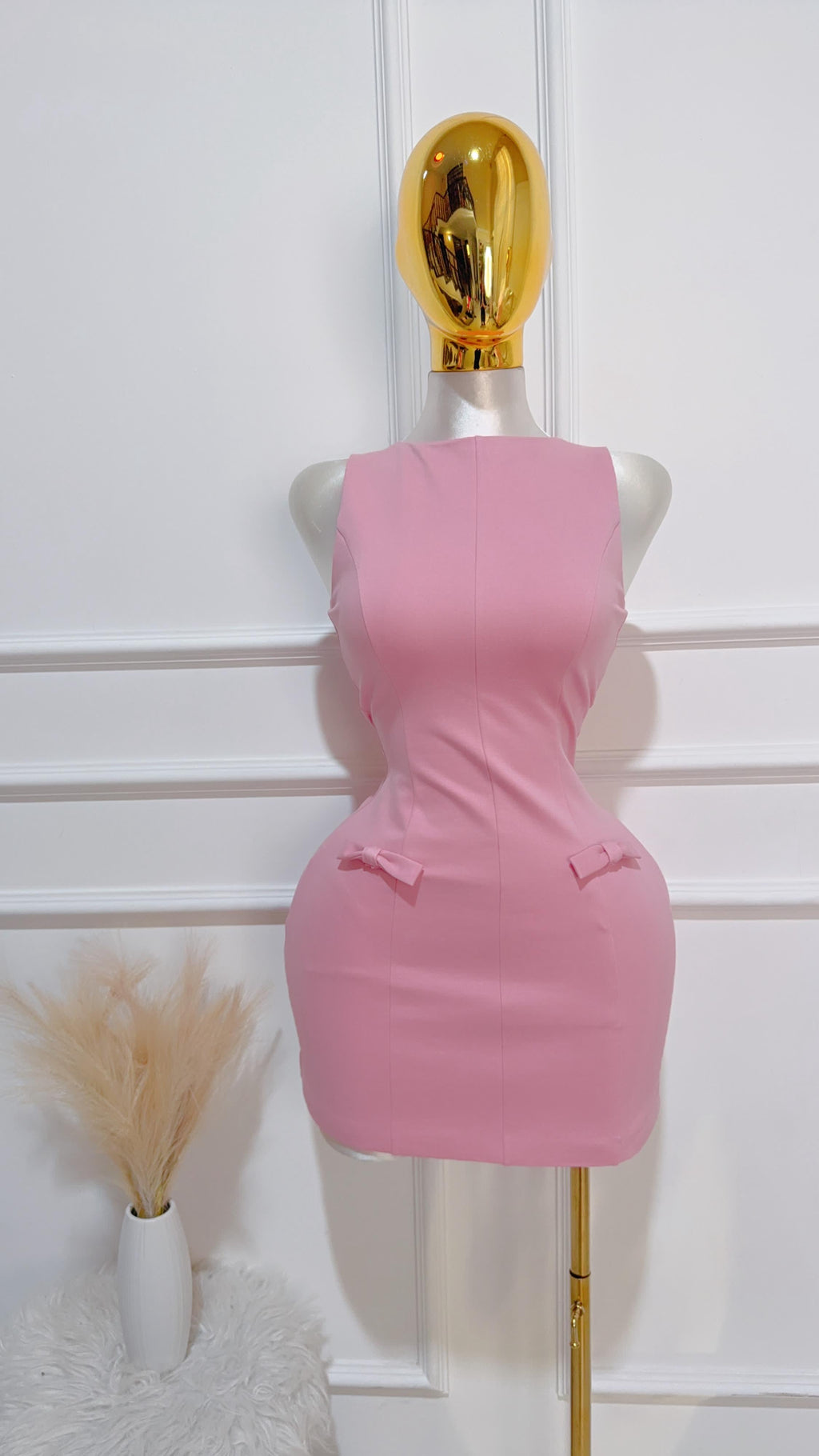 Vestido Cuello Redondo Rosa