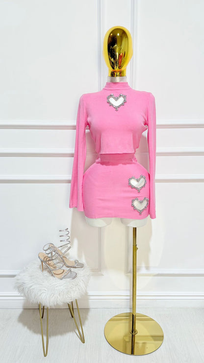 Set Sueter Rosa Falda Corazones