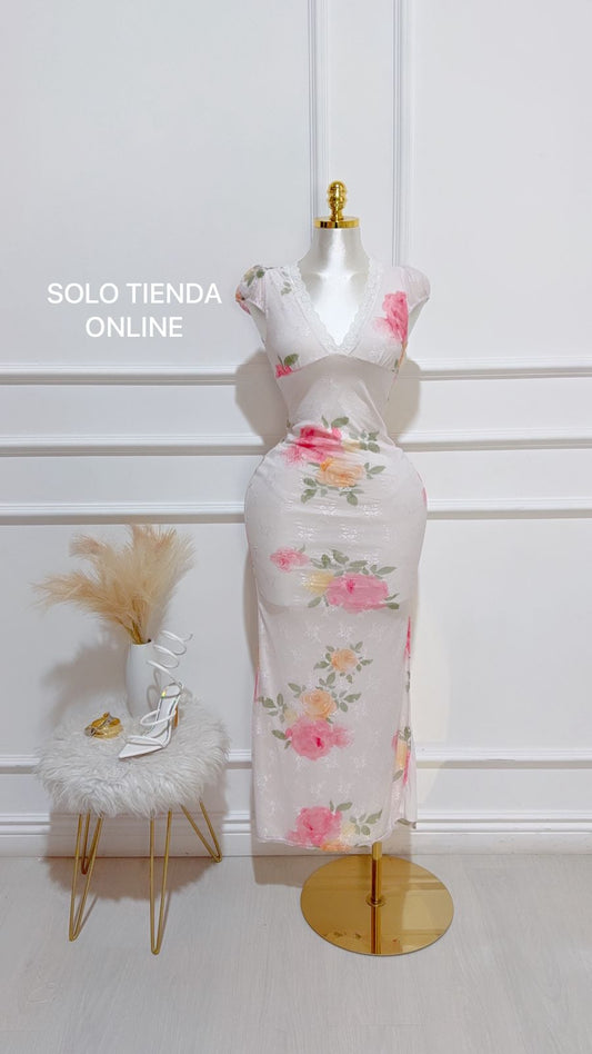 Vestido Largo Encaje Estampado
