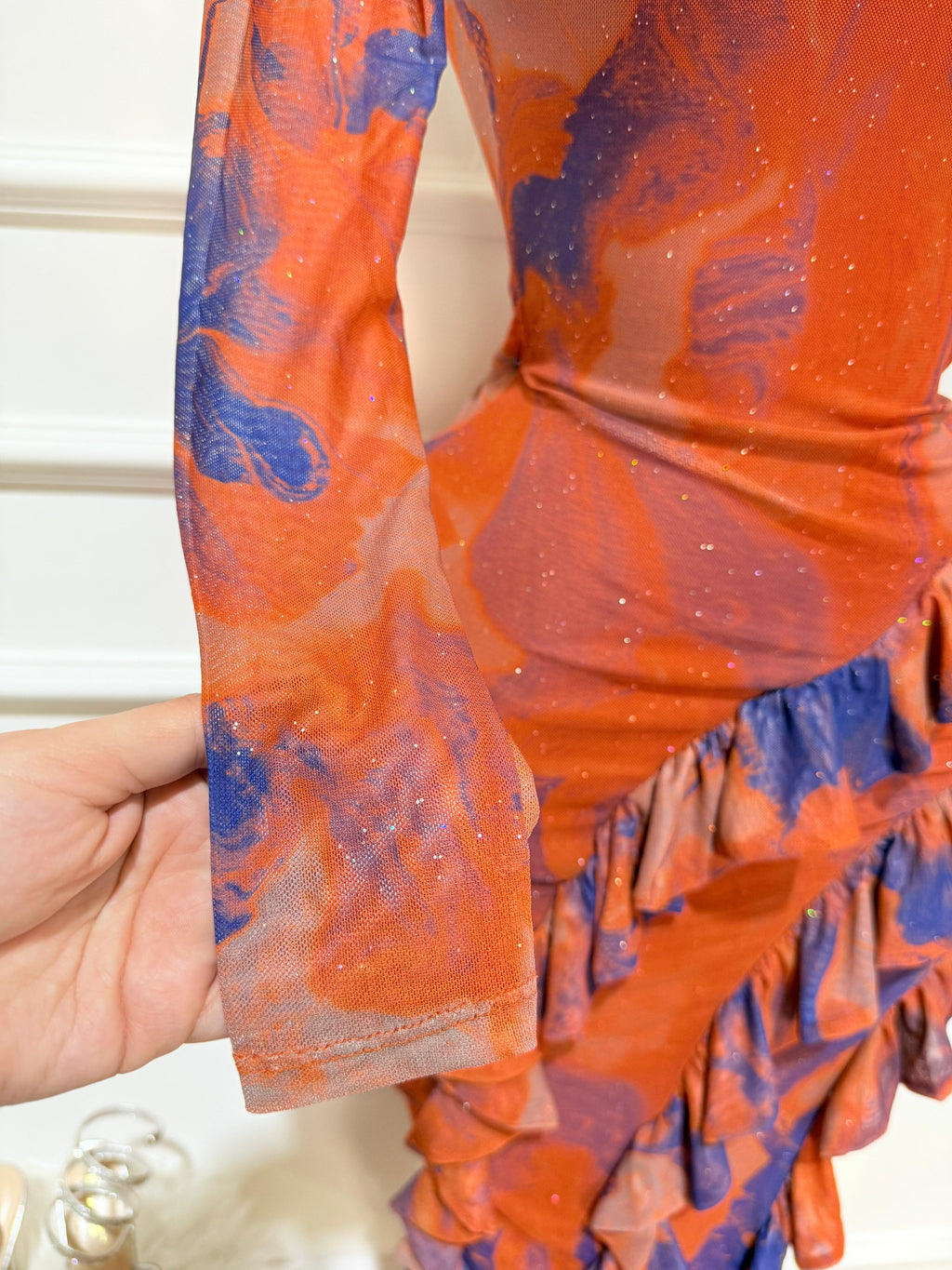 Vestido Largo Con Volantes Naranja Lila