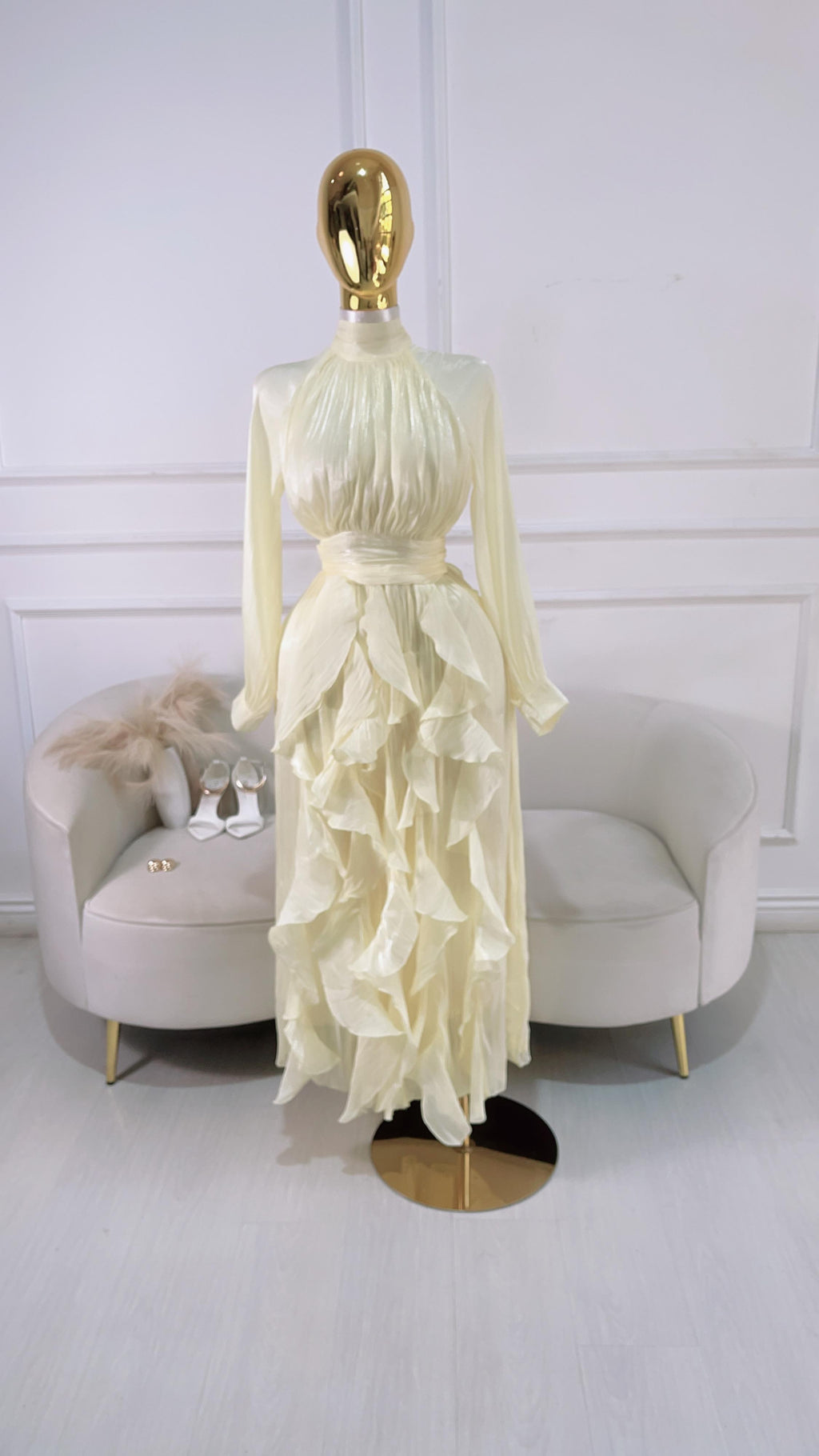 VESTIDO AMARILLO LARGO ORGANZA SATINADO LARGO