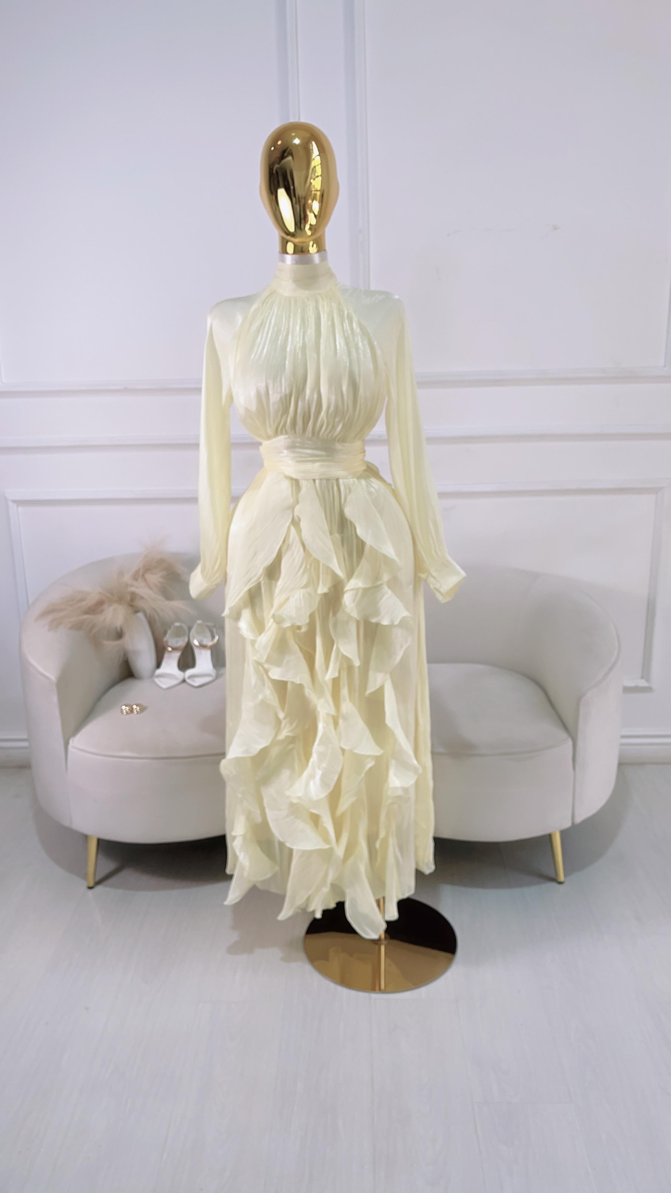 VESTIDO AMARILLO LARGO ORGANZA SATINADO LARGO