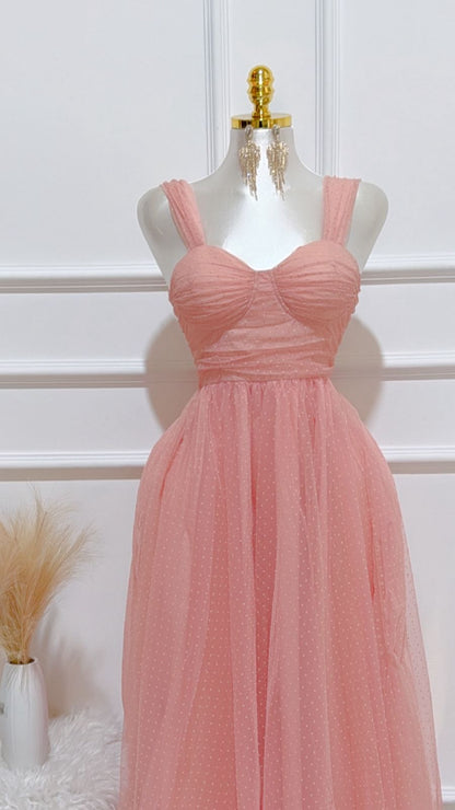 Vestido Largo Tirantes Lunares Rosa