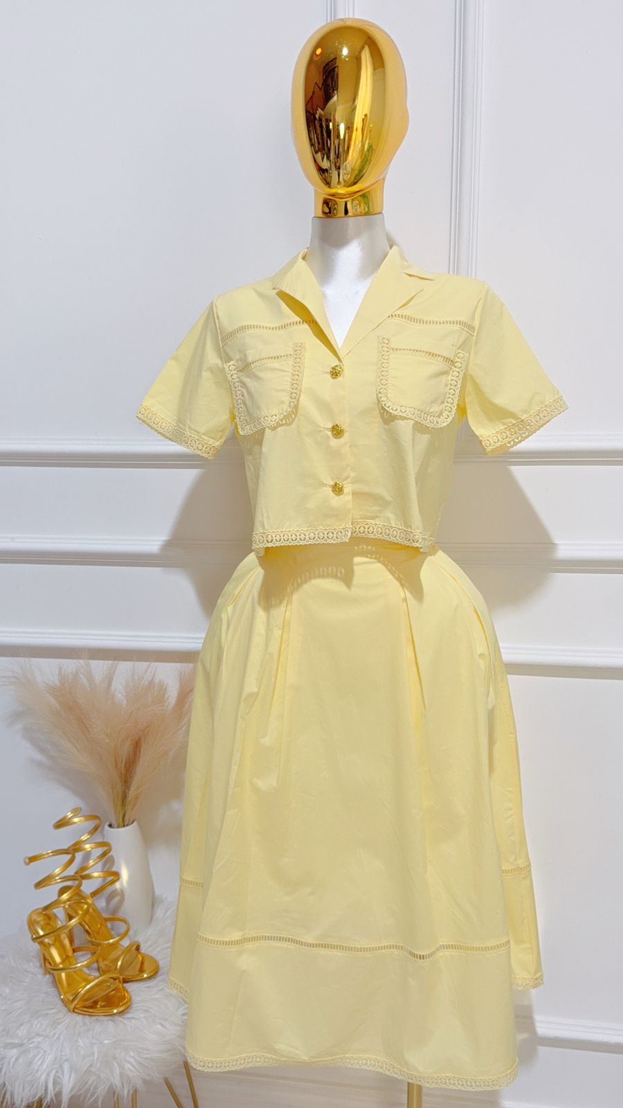 Set Blusa Falda Larga Amarilla