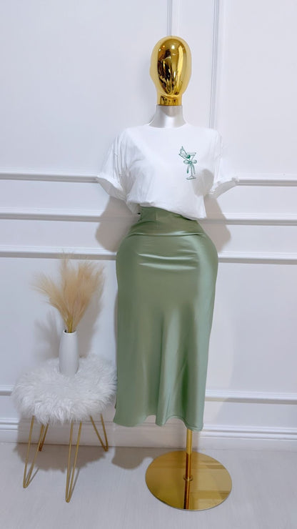 Falda Larga Satin Elastico/Menta