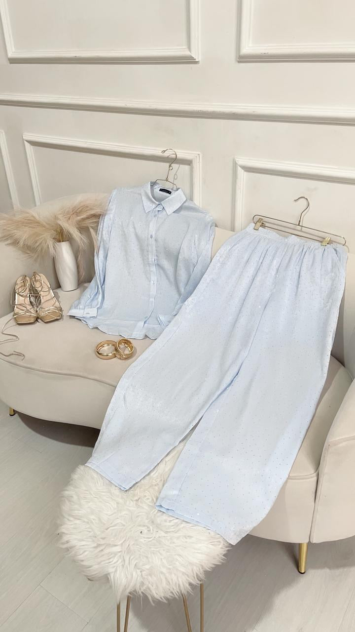 CONJUNTO PANTALÓN AZUL BRILLOS