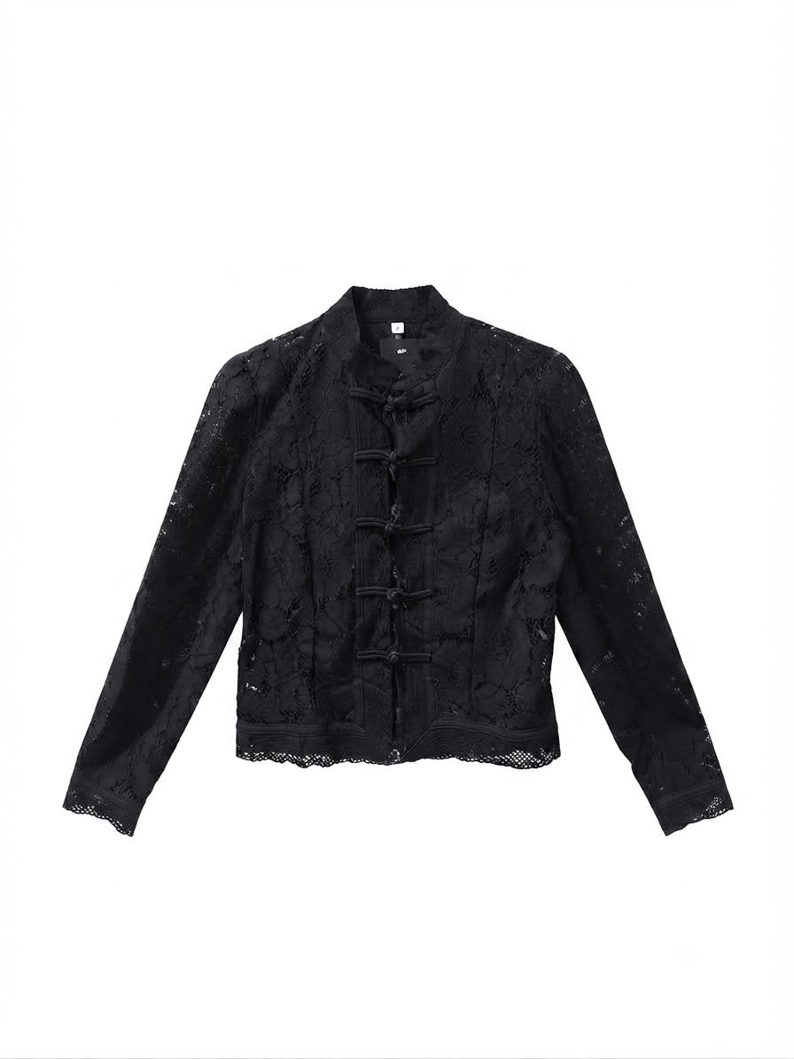 BLUSA NEGRA MANGA LARGA ENCAJE