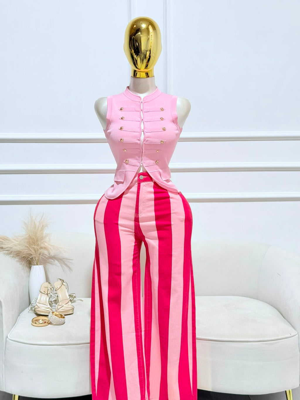 PANTALÓN RAYAS ROSA ROJO