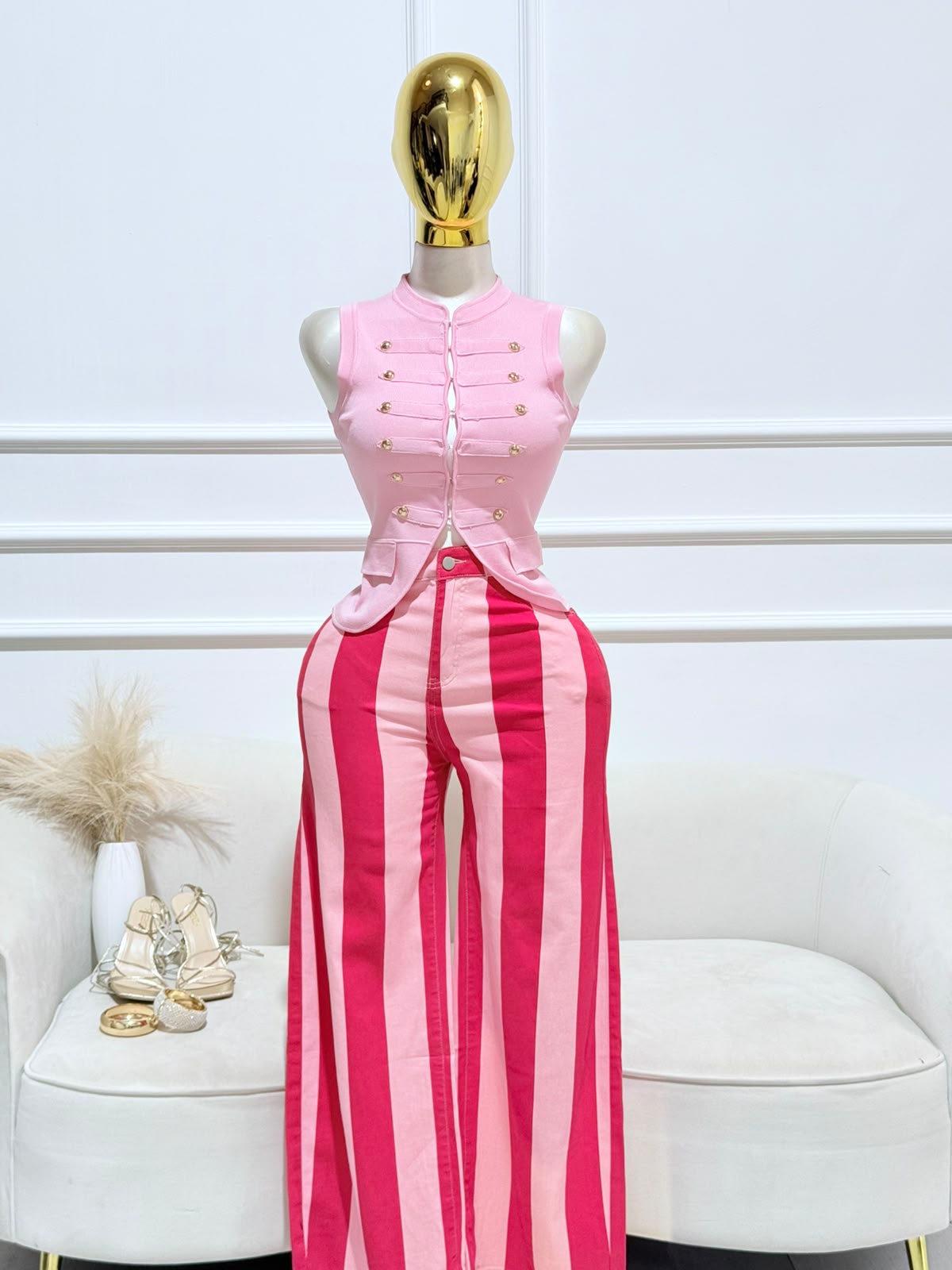 PANTALÓN RAYAS ROSA ROJO