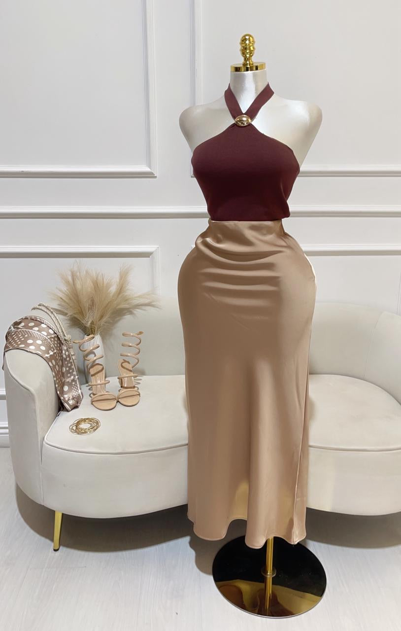 Top Halter Detalle Dorado Café