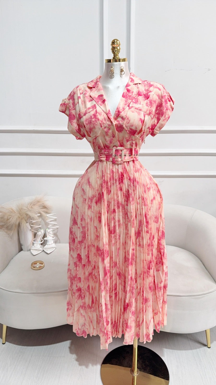 VESTIDO ROSA LARGO FLOREADO