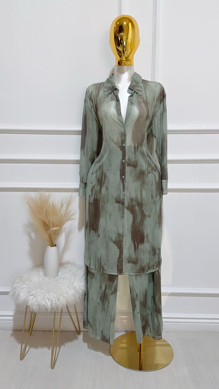 Set Blusa Pantalon Verde Multicolor