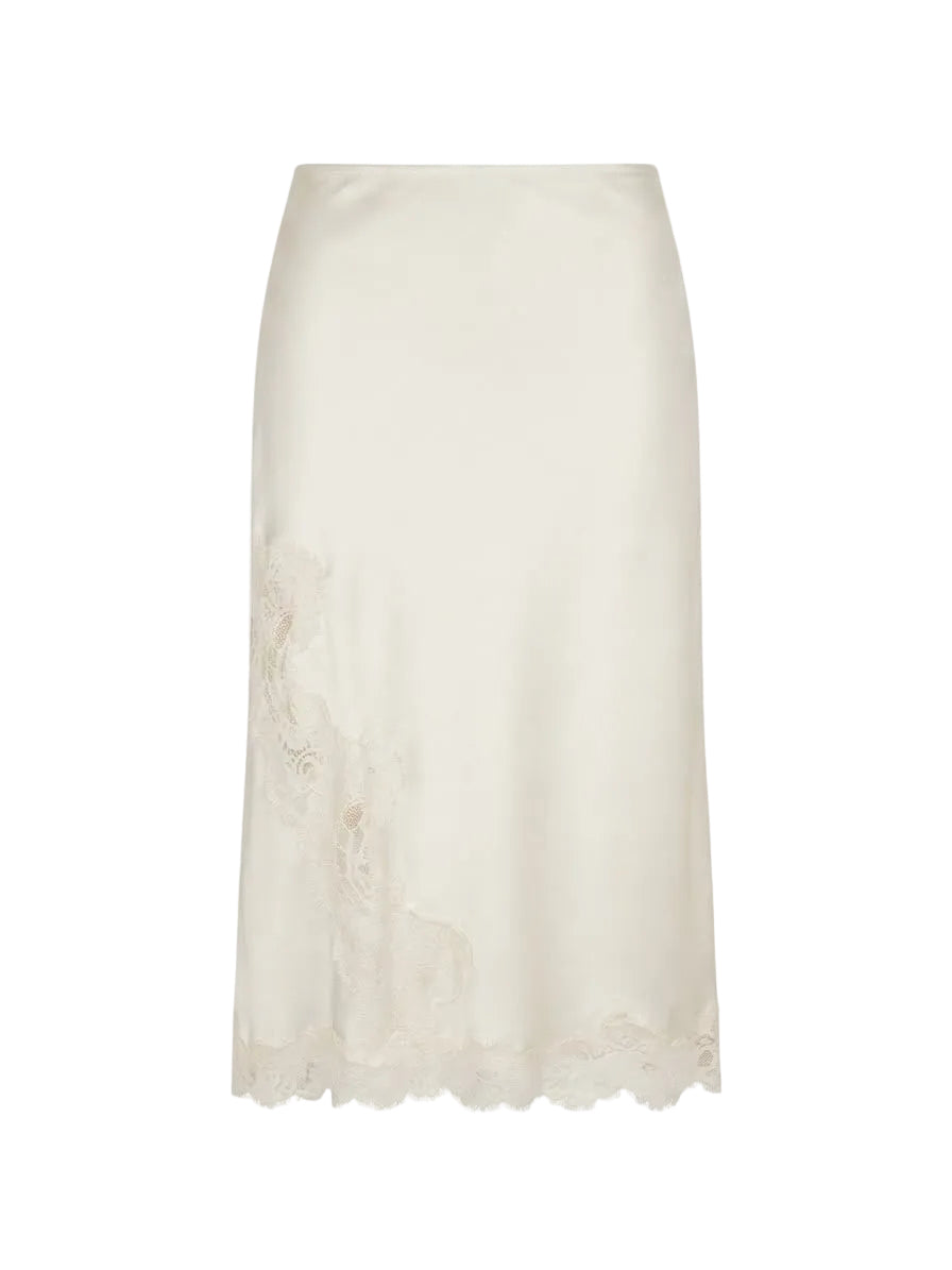 FALDA SATIN BEIGE CON ENCAJE