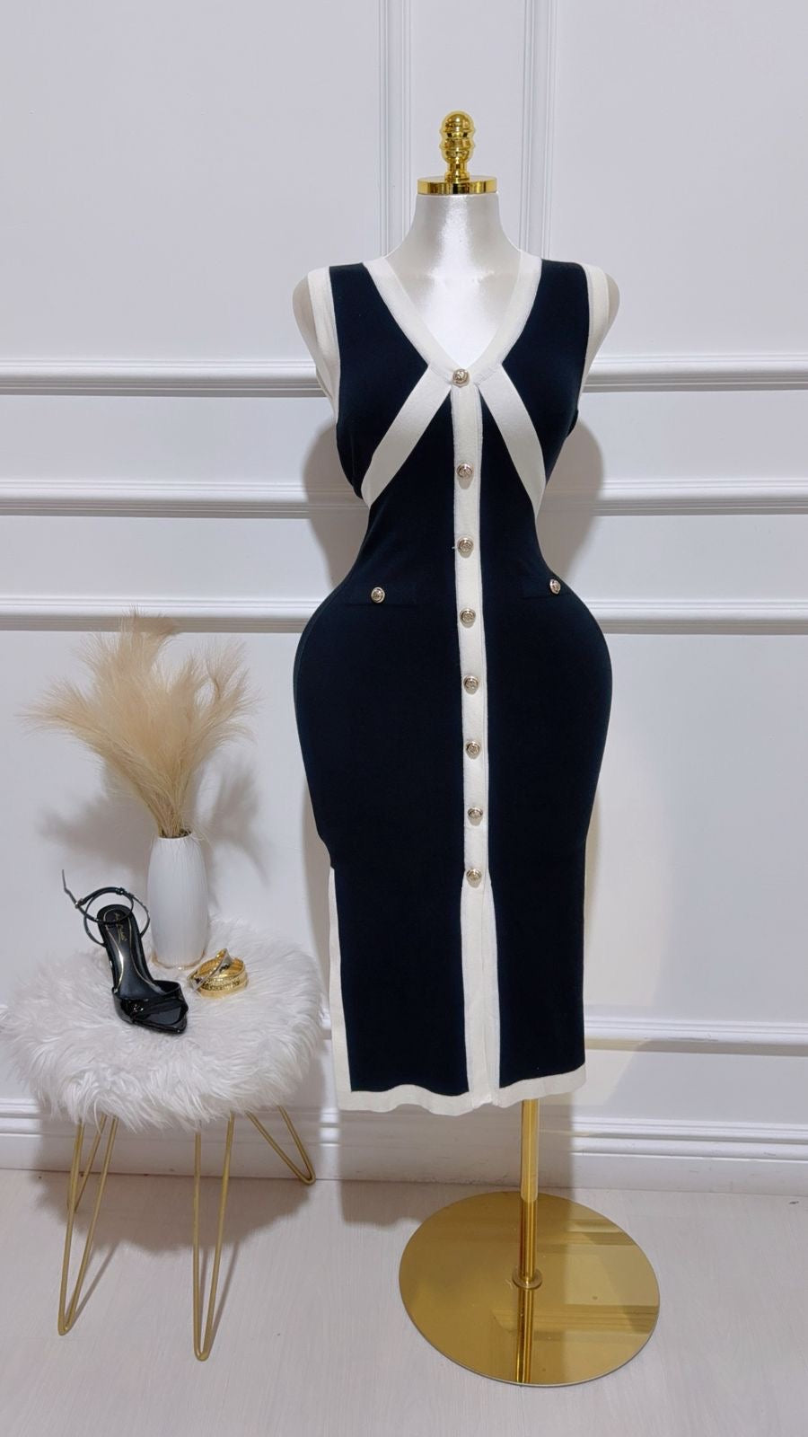 Vestido Midi Lazo Negro Blanco