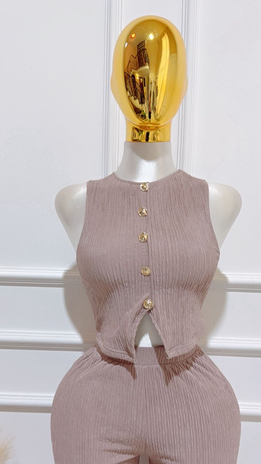 Set Chaleco Pantalón Plisado Mocha