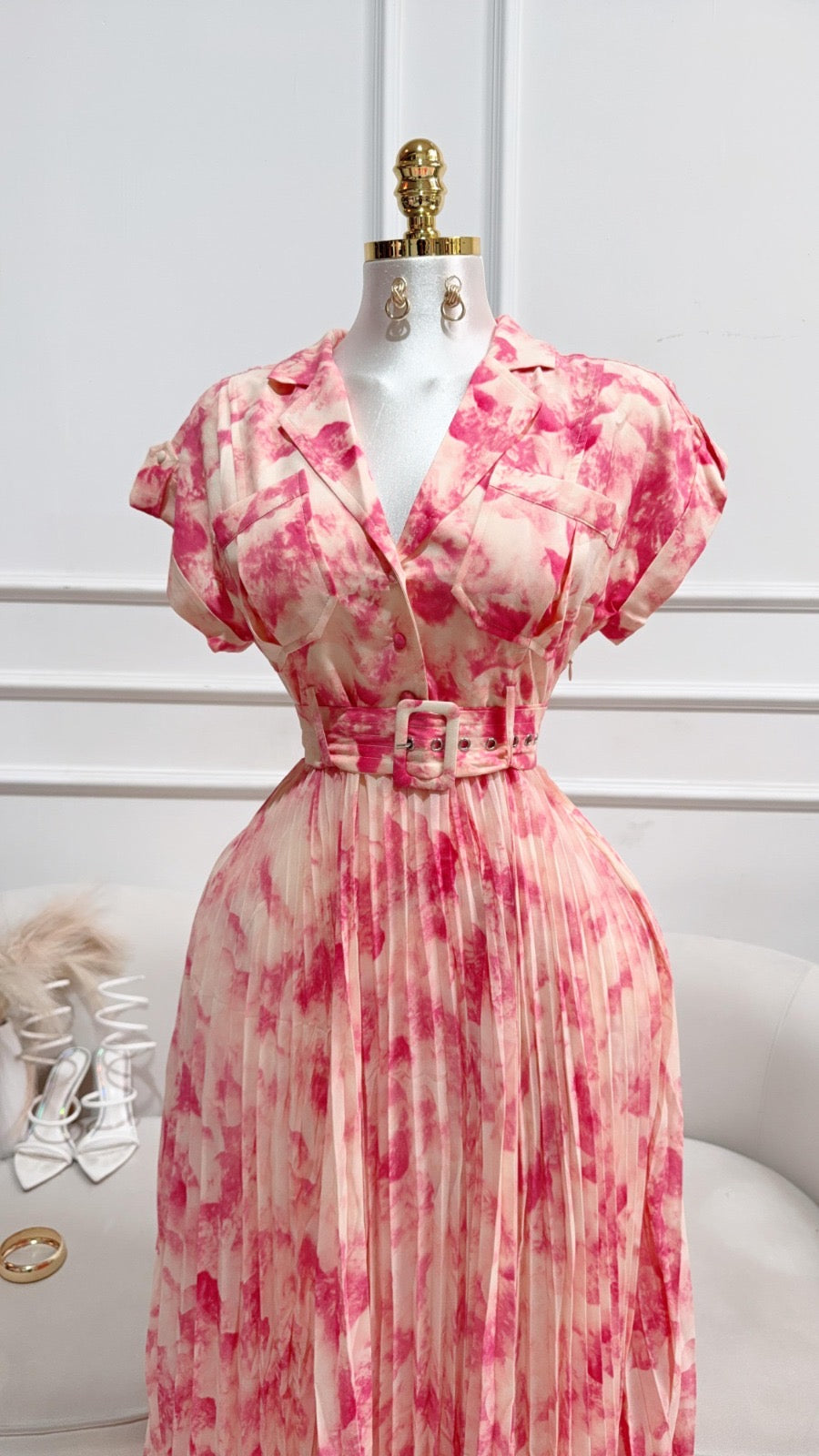 VESTIDO ROSA LARGO FLOREADO