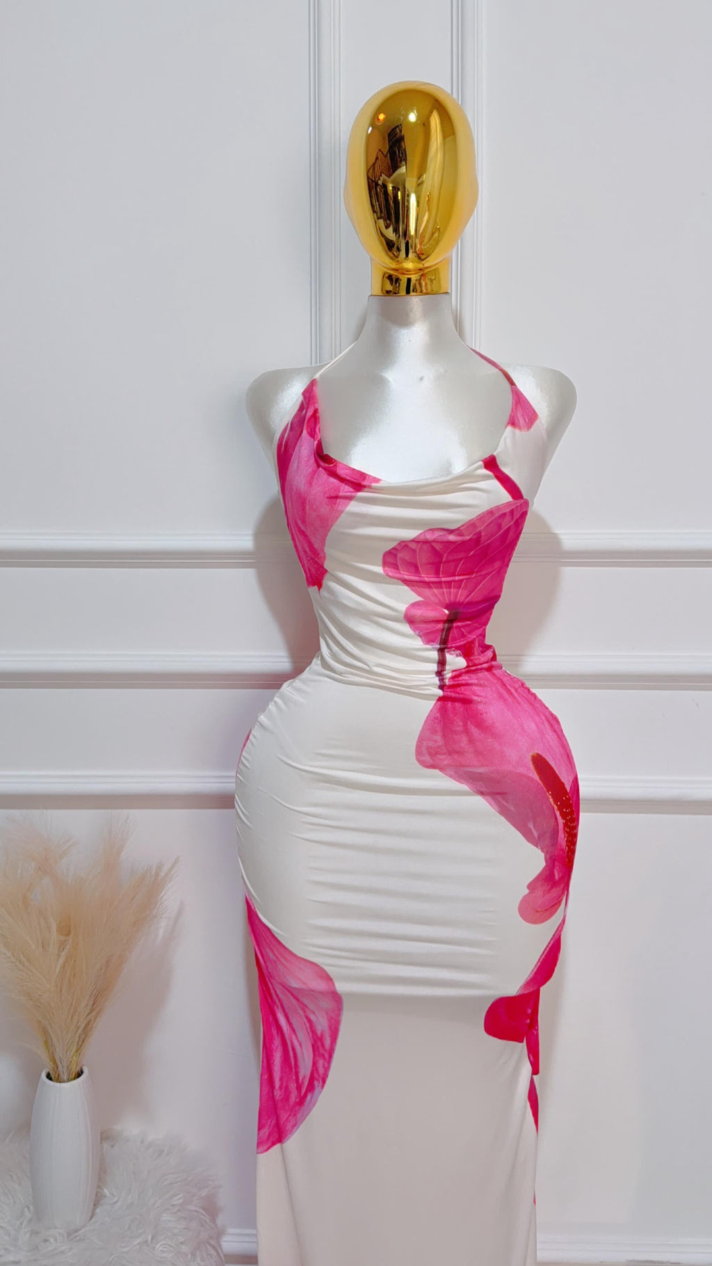 Vestido Estampado Blanco/Rosa